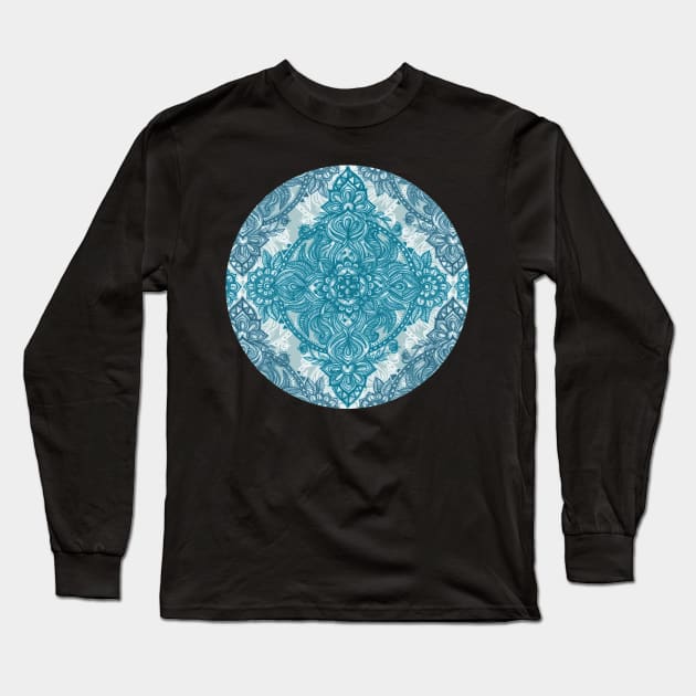 Teal & White Lace Pencil Doodle Long Sleeve T-Shirt by micklyn